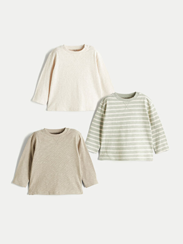 LCW baby Bisiklet Yaka Erkek Bebek Sweatshirt 3'lü