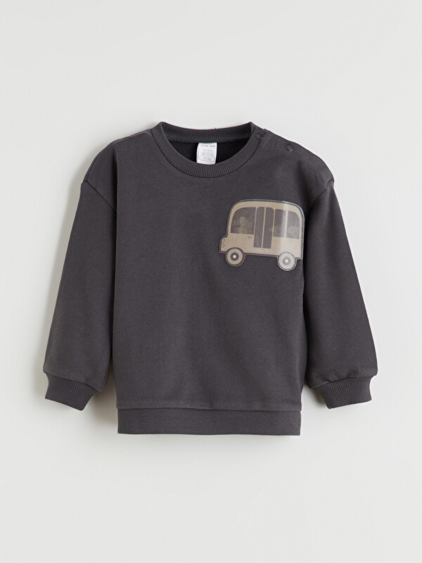 LCW baby Bisiklet Yaka Baskılı Erkek Bebek Sweatshirt