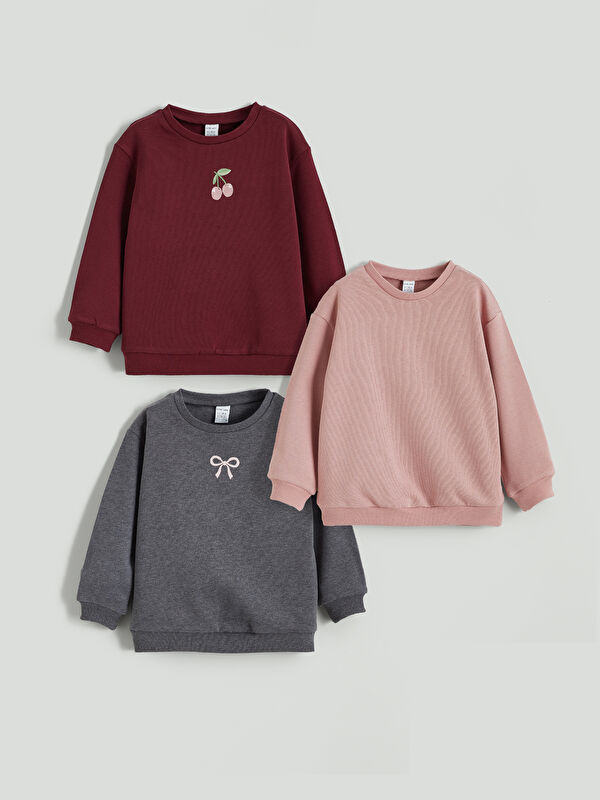 LCW baby Fiyonk Baskılı Kız Bebek Sweatshirt 3'lü