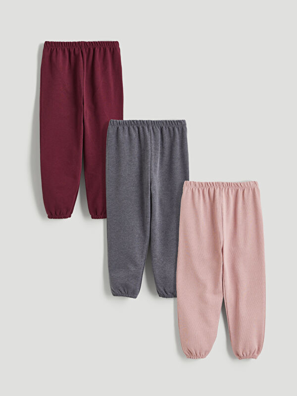 LCW baby Beli Lastikli Basic Kız Bebek Jogger Eşofman Altı 3'lü
