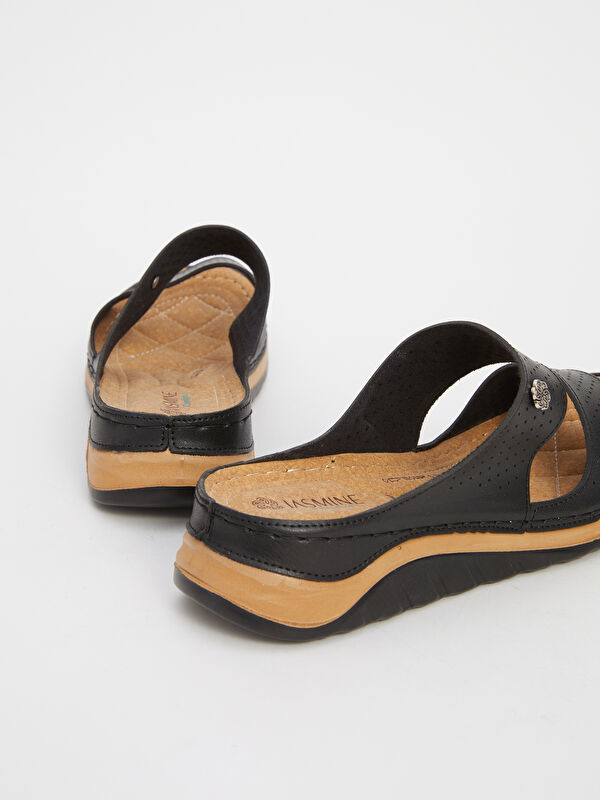 Deri Görünümlü Kadın Terlik - Görsel 5