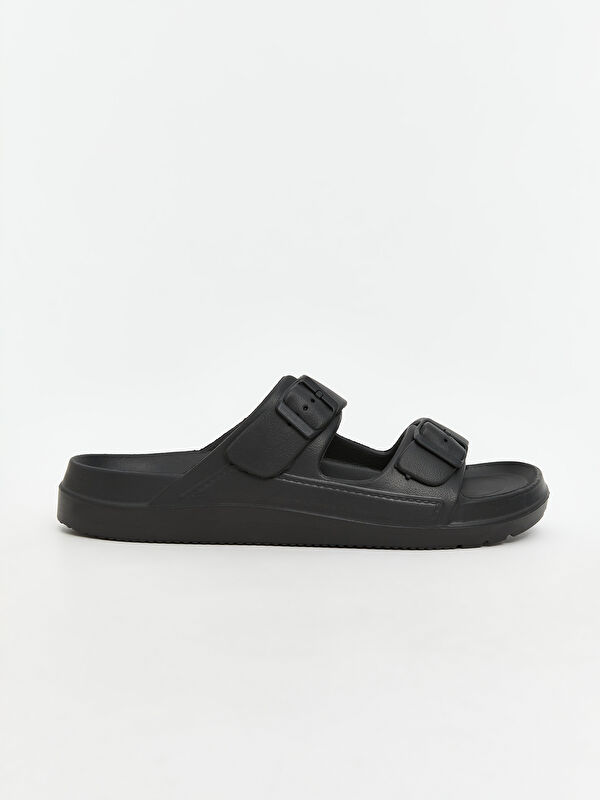 Deri Görünümlü Çift Bantlı Erkek Terlik - Görsel 3