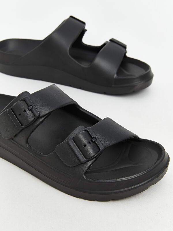 Deri Görünümlü Çift Bantlı Erkek Terlik - Görsel 4