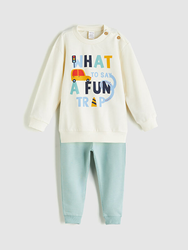 LCW ECO Bisiklet Yaka Baskılı Erkek Bebek Sweatshirt ve Eşofman Alt 2'li