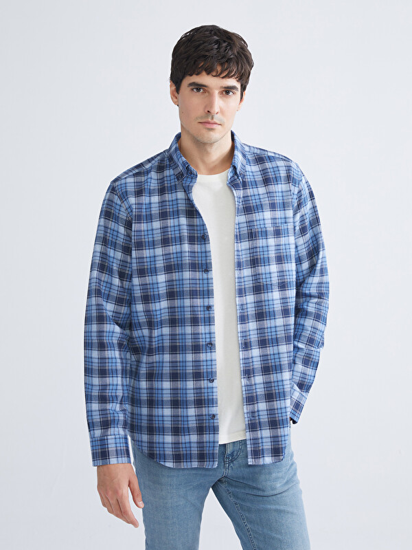 LCWAIKIKI Classic Regular Fit Uzun Kollu Ekose Gabardin Erkek Gömlek