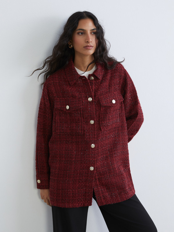 LCW Modest Plaid Women's Tweed Shirt Tunic