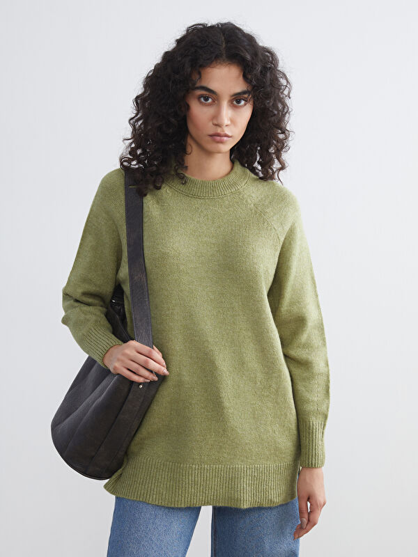 LCW Modest Bisiklet Yaka Oversize Kadın Triko Tunik