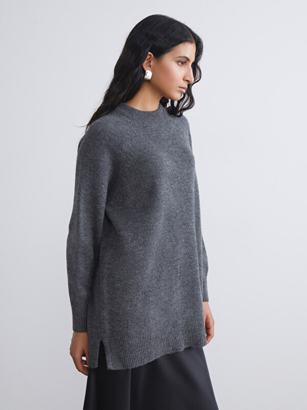 LCW Modest Bisiklet Yaka Oversize Kadın Triko Tunik