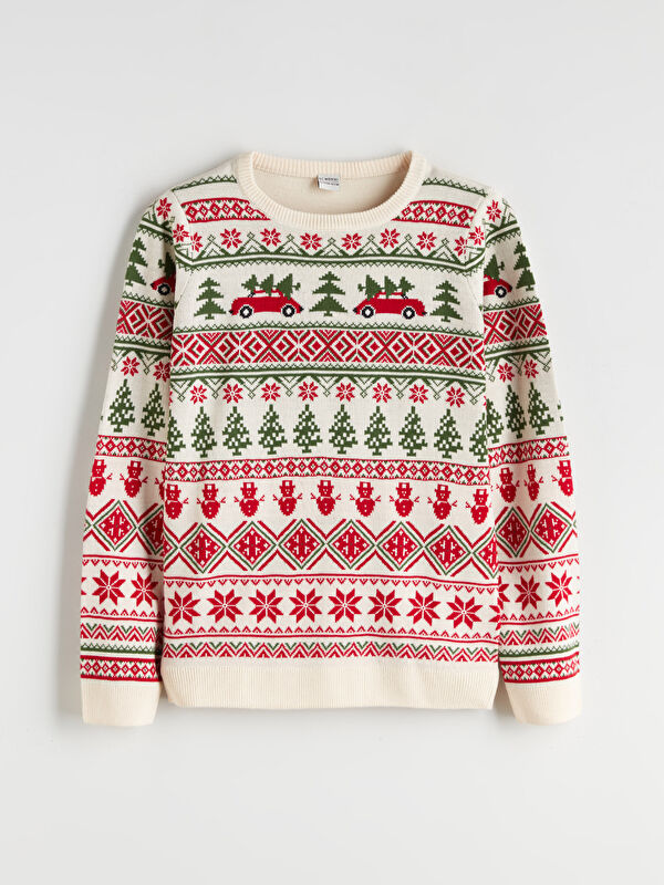 LCW Kids Crew Neck New Year-Themed Boys' Knitwear Sweater