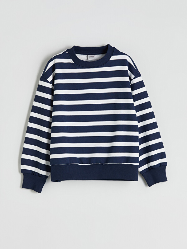 LCW Kids Bisiklet Yaka Çizgili Kız Çocuk Sweatshirt