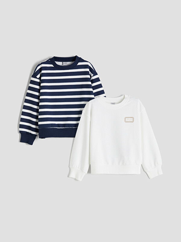 LCW Kids Bisiklet Yaka Baskılı Kız Çocuk Sweatshirt 2'li