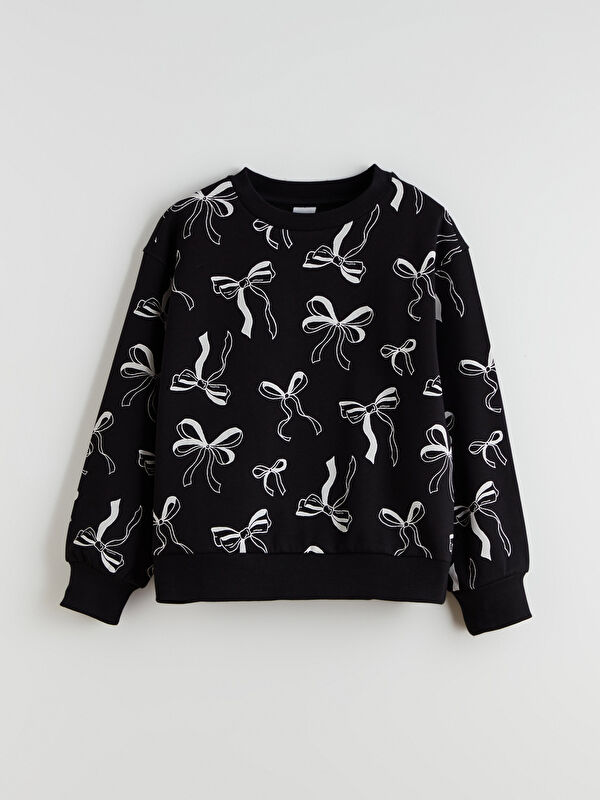 LCW Kids Bisiklet Yaka Fiyonk Desenli Kız Çocuk Sweatshirt