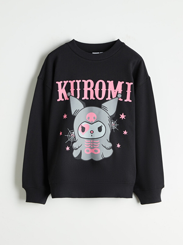 LCW Kids Crew Neck Kuromi Printed Girls' Sweatshirt