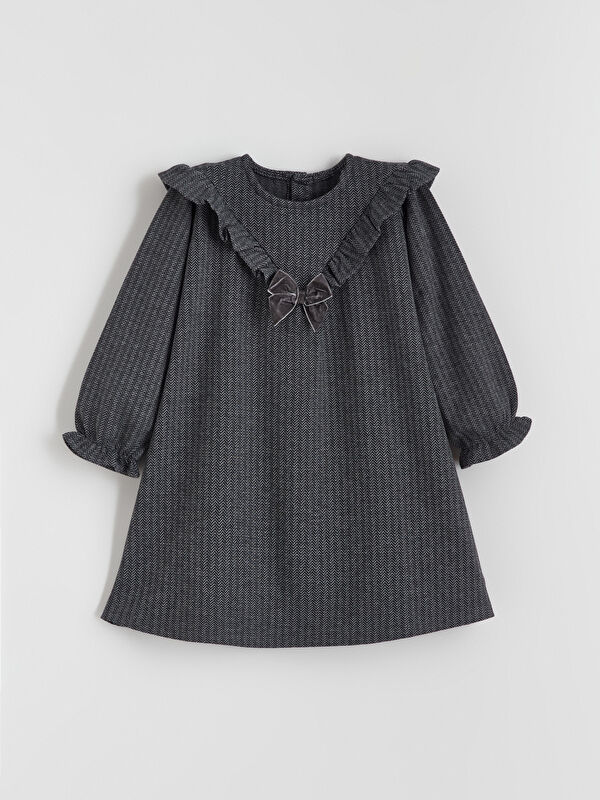 LCW Kids Crew Neck Herringbone Pattern Girls' Dress