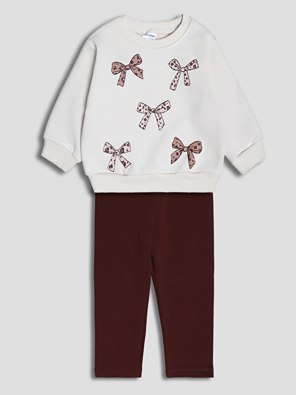 LCW Kids Bow Printed Girls' Sweatshirt and Leggings 2 Pack
