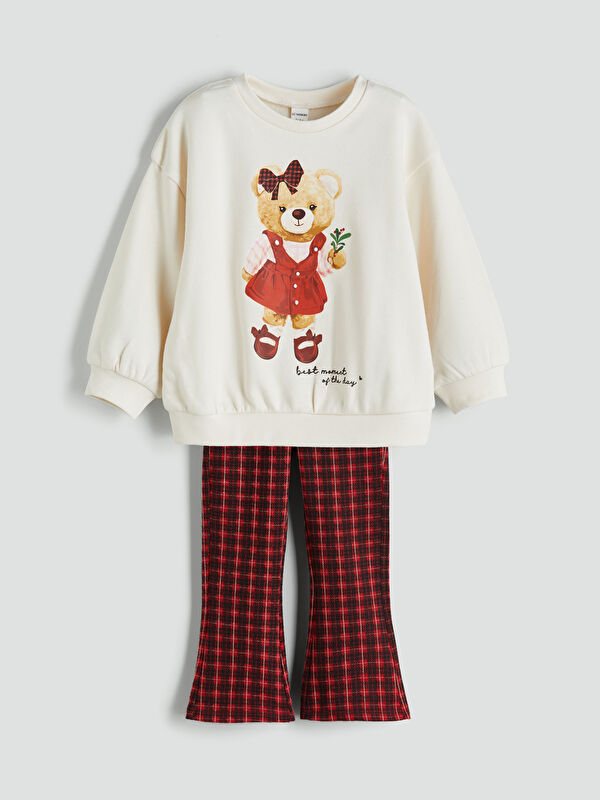 LCW Kids Bear Printed Girls' Sweatshirt and Leggings