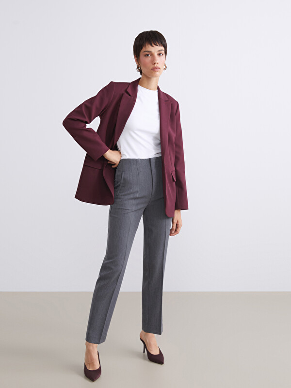 LCW Vision Slim Fit Houndstooth Patterned Women's Pleated Trousers