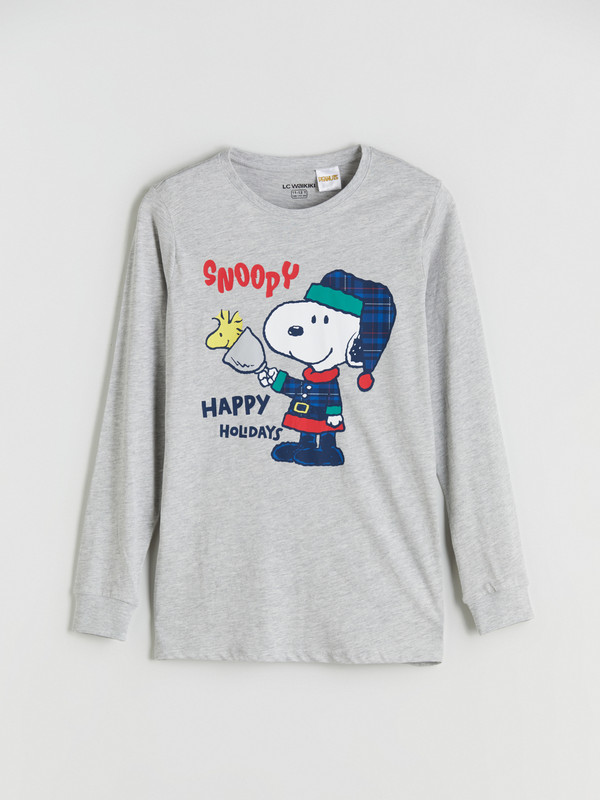 LCW Kids Snoopy Yılbaşı Temalı Erkek Çocuk Pijama Üst