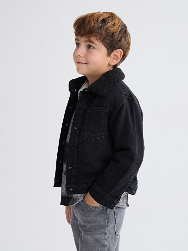 LCW Kids Kürk Yaka Erkek Çocuk Jean Ceket