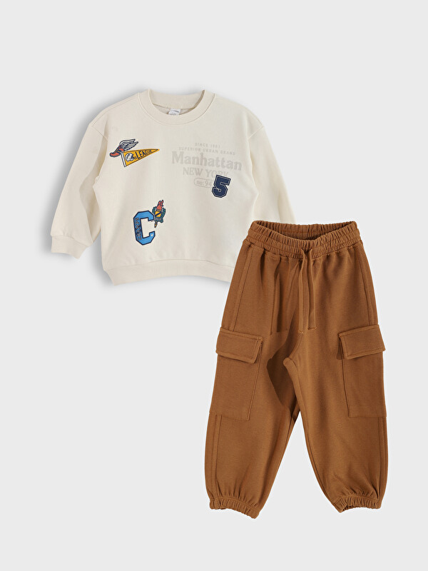 LCW Kids سويت شيرت وبنطلون رياضي مطبوع للأولاد - عبوة من 2