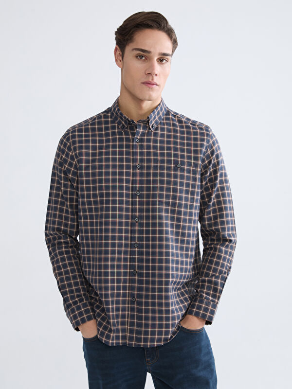 LCWAIKIKI Classic Regular Fit Ekose Gabardin Erkek Gömlek