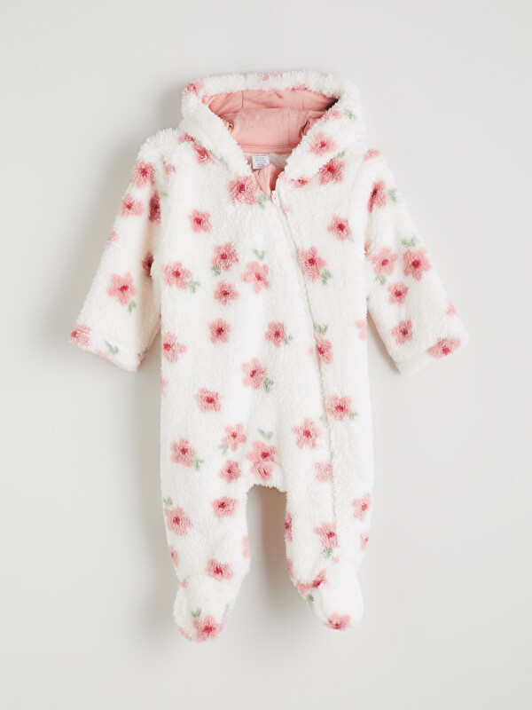 LCW baby Hooded Floral Plush Baby Girls' Jumpsuit
