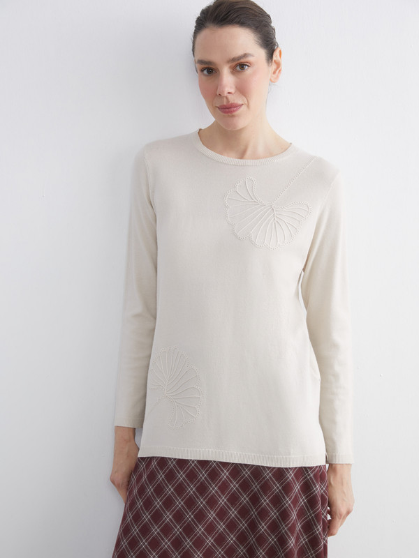 LCW Grace Crew Neck Embroidered Women's Knitwear Sweater