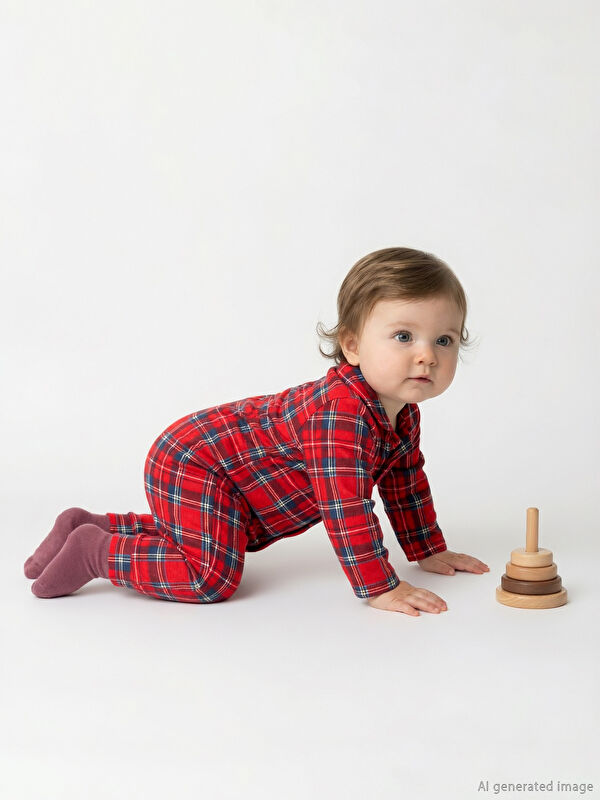 LCW baby Polo Collar Plaid Baby Boy Rompers