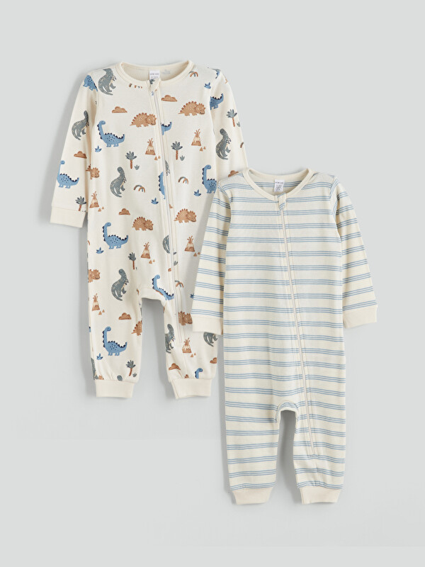 LCW baby Crew Neck Printed Baby Boys' Jumpsuit 2 Pack