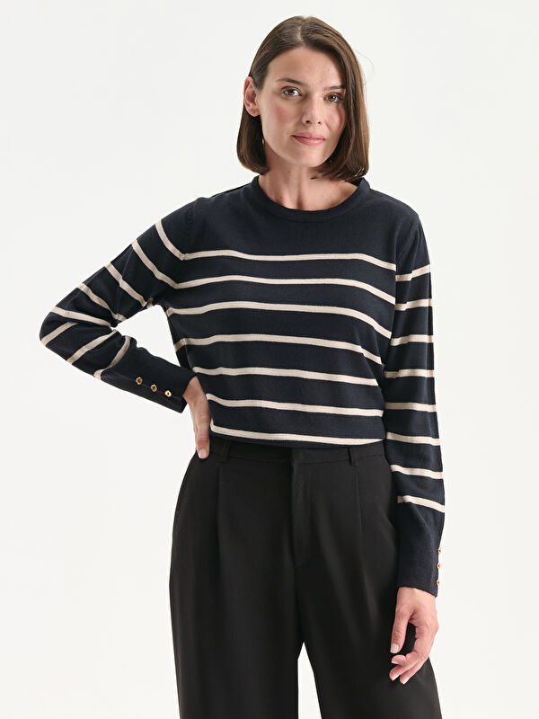 LCW Grace Rundhalsausschnitt Gestreifter Strickpullover für Damen