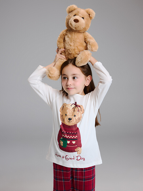 LCW Kids Ayı Teddy Baskılı Kız Çocuk Pijama Takımı Aile Kombini