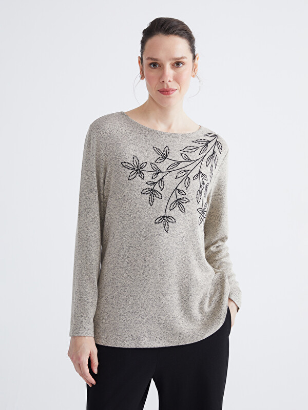 LCW Grace Crew Neck Floral Embroidered Blouse
