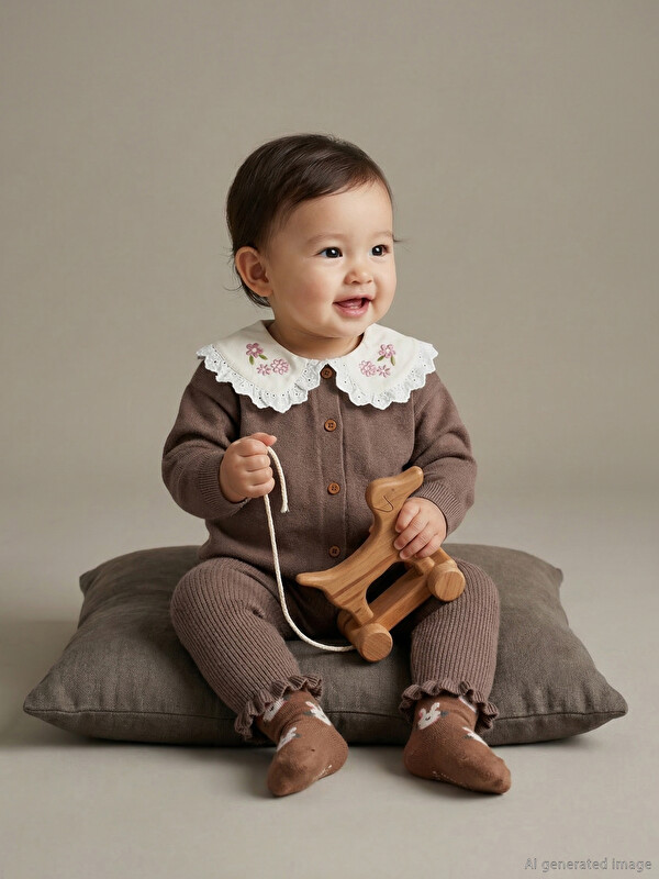 LCW baby Bebe Yaka Kız Bebek Hırka ve Tayt