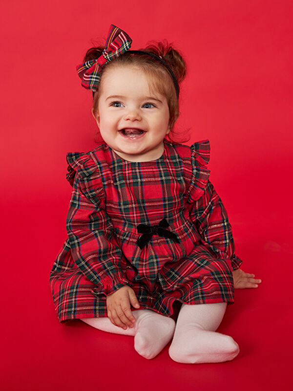 LCW baby فستان بنات صغيرات كول مدور كارو