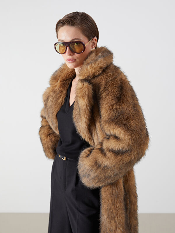 LCW Vision Jacket Neck Women's Fur Overcoat
