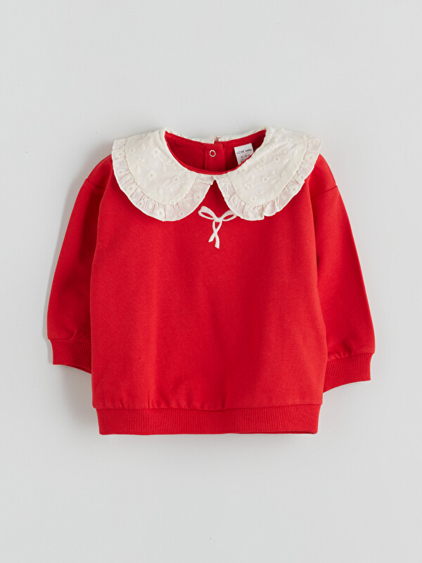 LCW baby Bebe Yaka Kız Bebek Sweatshirt