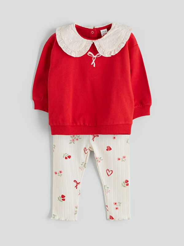 LCW baby Baskılı Kız Bebek Sweatshirt ve Tayt 2'li