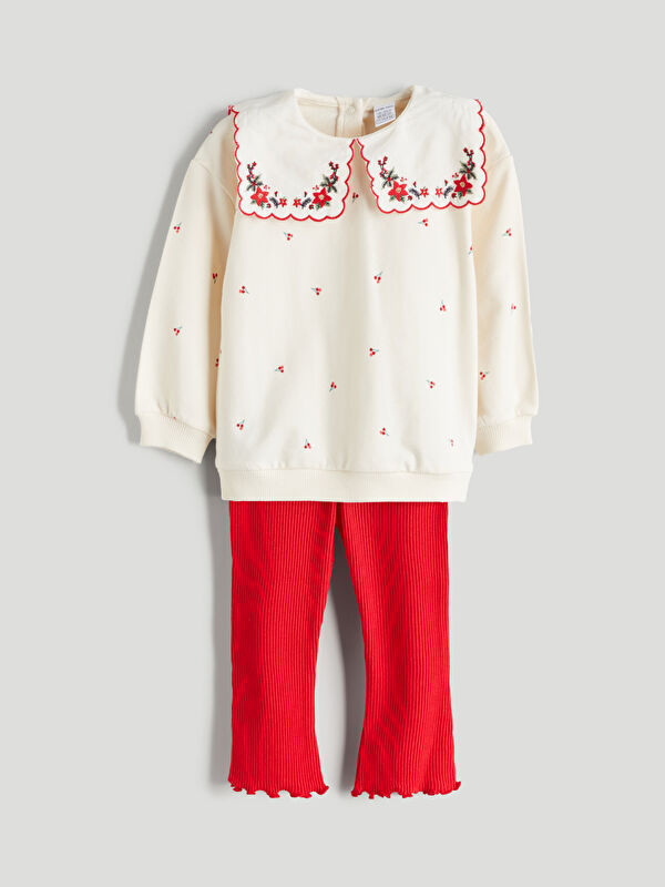 LCW baby Bebe Yaka Kız Bebek Sweatshirt ve Tayt 2'li