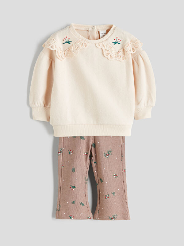 LCW baby Bebe Yaka Yumuşak Dokulu Kız Bebek  Sweatshirt ve Tayt
