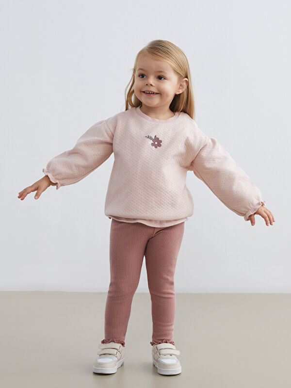 LCW baby Baskılı Kız Bebek Sweatshirt ve Tayt 2'li