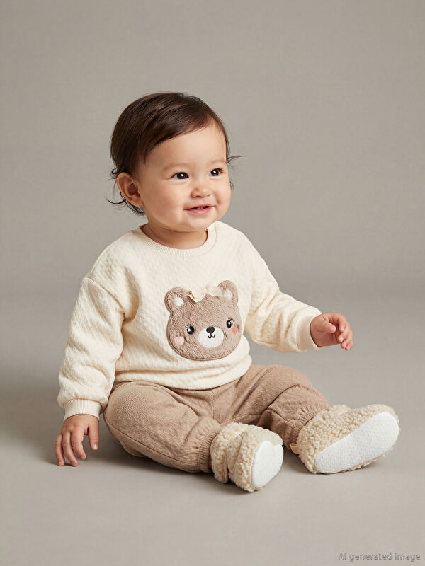 LCW baby Hayvan Figürlü Kız Bebek Sweatshirt ve Pantolon
