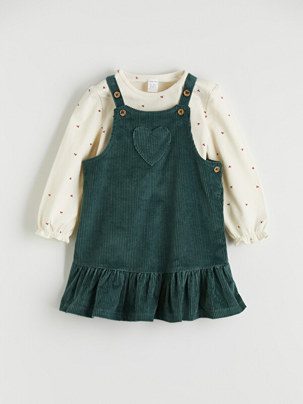 LCW baby Kadife Kız Bebek Salopet Elbise ve Bluz