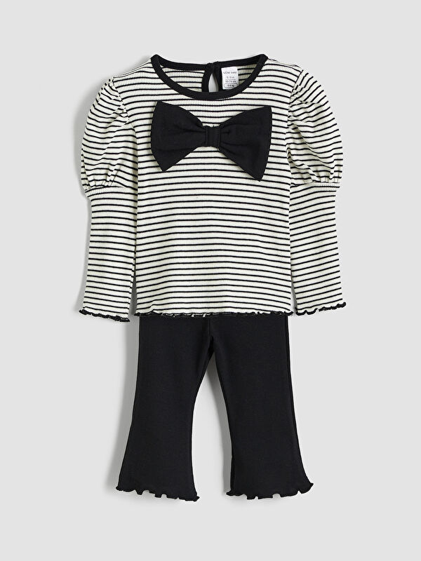 LCW baby Fiyonk Görünümlü Kız Bebek Bluz ve Pantolon
