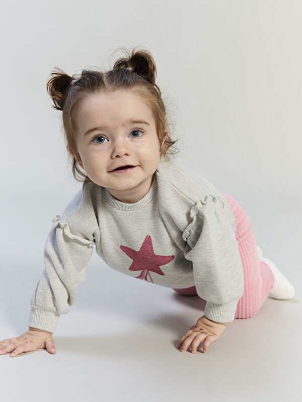 LCW baby Yıldız Baskılı Kız Bebek Sweatshirt ve Tayt