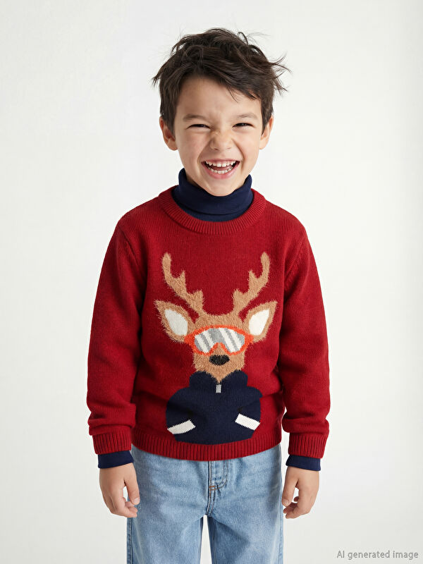 LCW Kids Yılbaşı Temalı Erkek Çocuk Triko Kazak