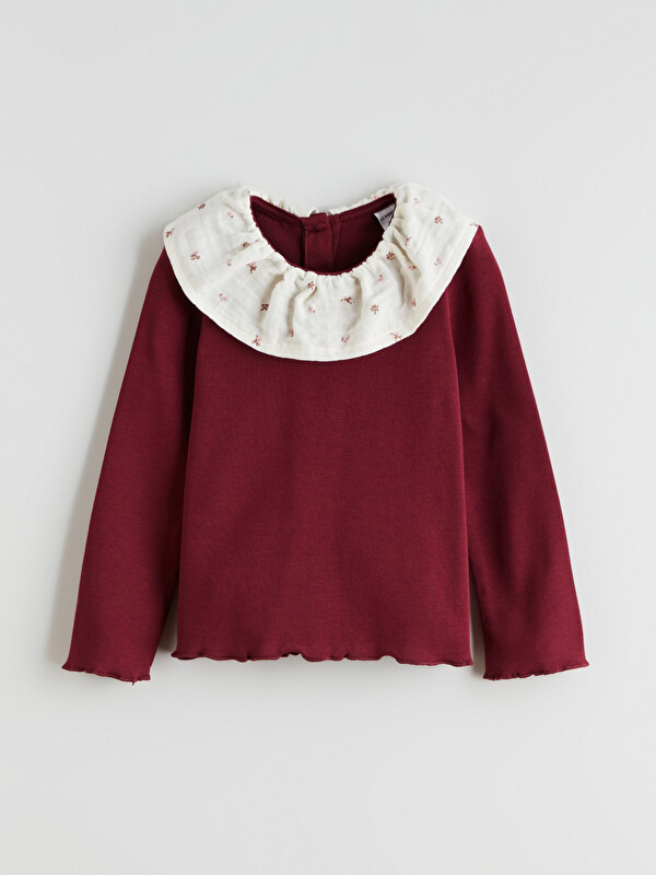 LCW Kids Peter Pan Collar Ribbed Fabric Girls' T-Shirt