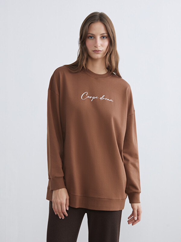 LCW EVERYDAY سويت شيرت تونيك مطبوع أوفرسايز للنساء