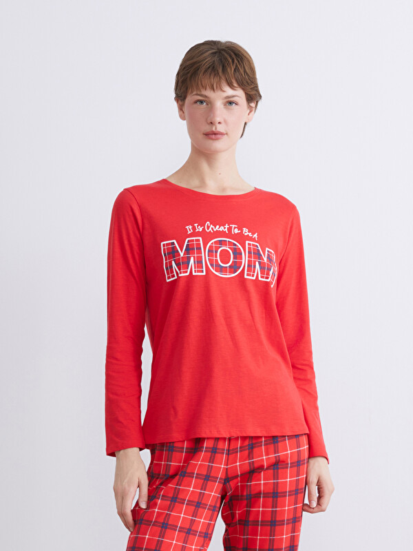 LCW DREAM Bisiklet Yaka Baskılı Kadın Pijama Üstü