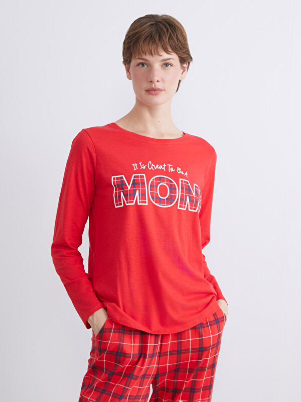 LCW DREAM Bisiklet Yaka Baskılı Kadın Pijama Takımı