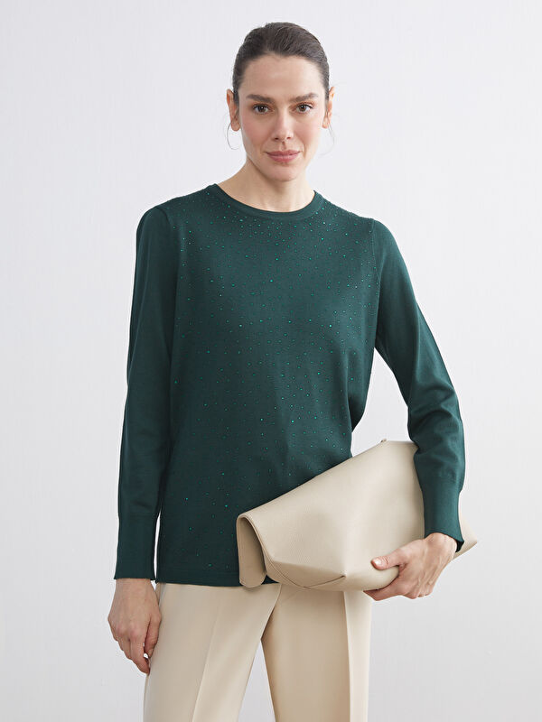 LCW Grace Crew Neck Rhinestone Embellished Women's Knit Sweater